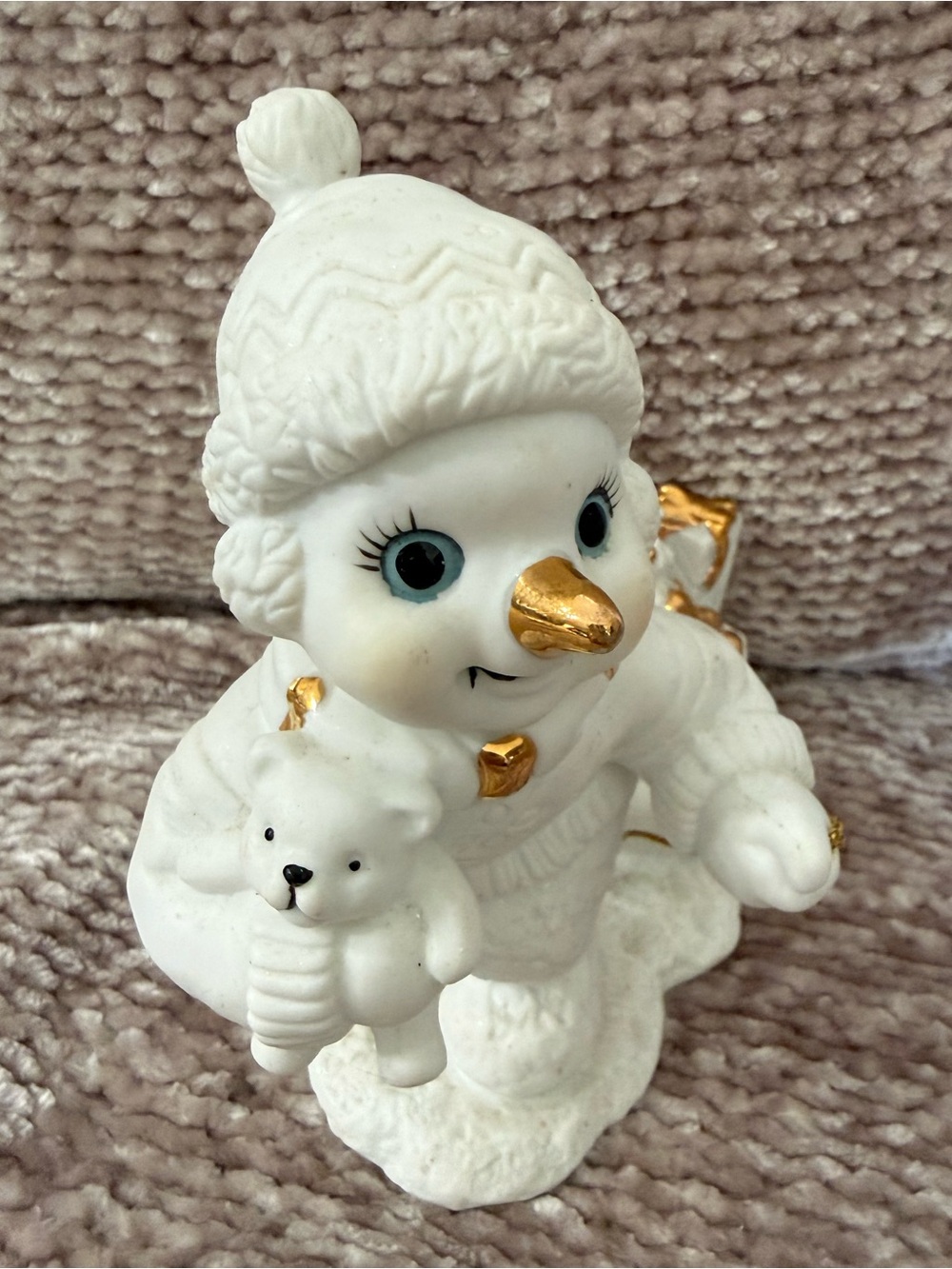 Snowman Sled & Gifts Christmas Figurine Grandeur Noel Porcelain Gold Trim 5"H